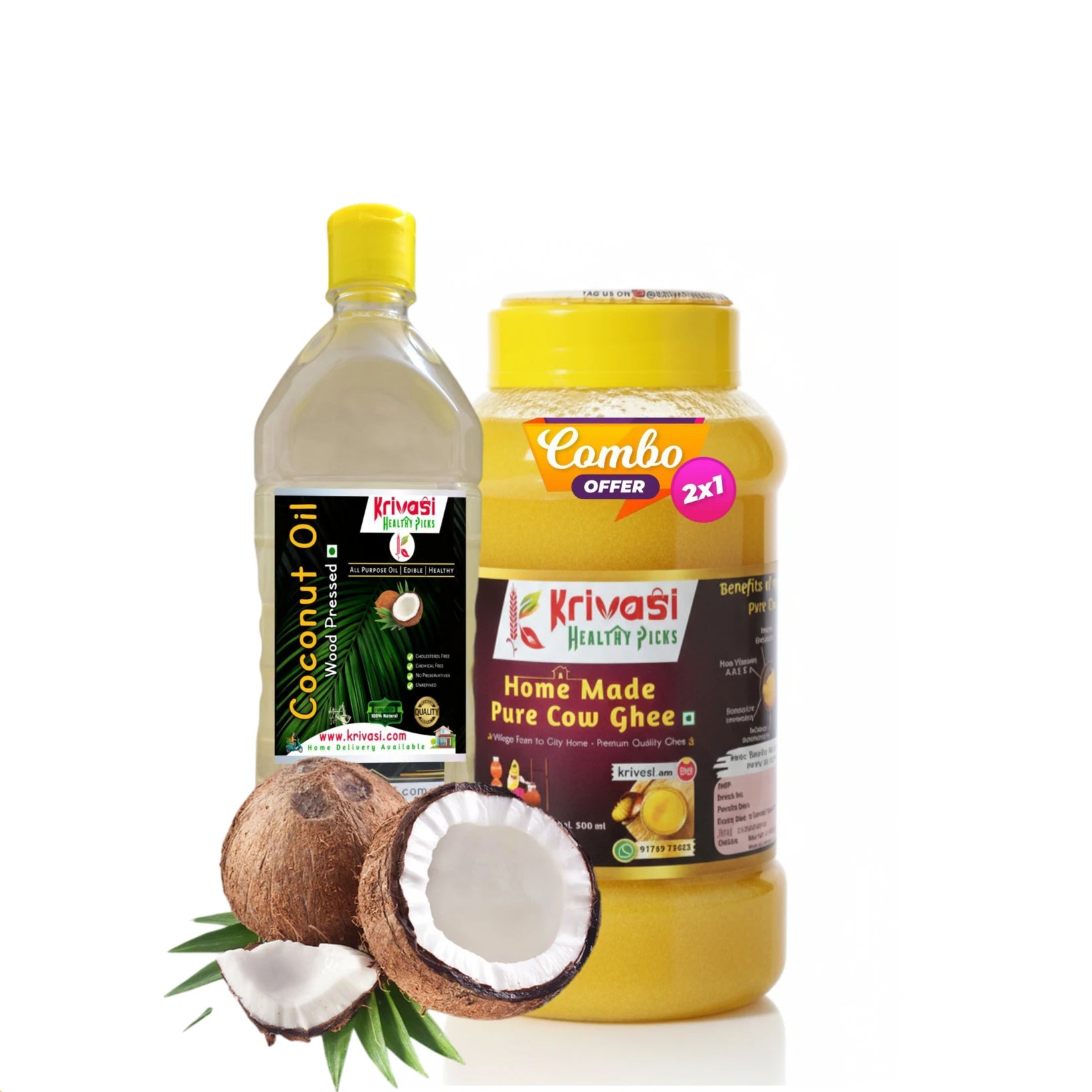 Pure Cow Ghee & Wood Cold Pressed Coconut Oil Combo | Save ₹260 +