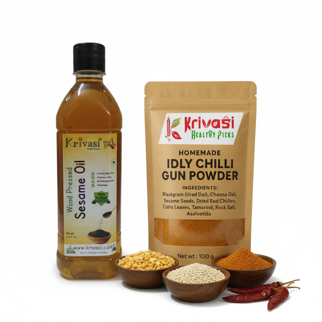Idli Podi & Wood Cold Pressed Sesame Oil Combo | Save ₹180+