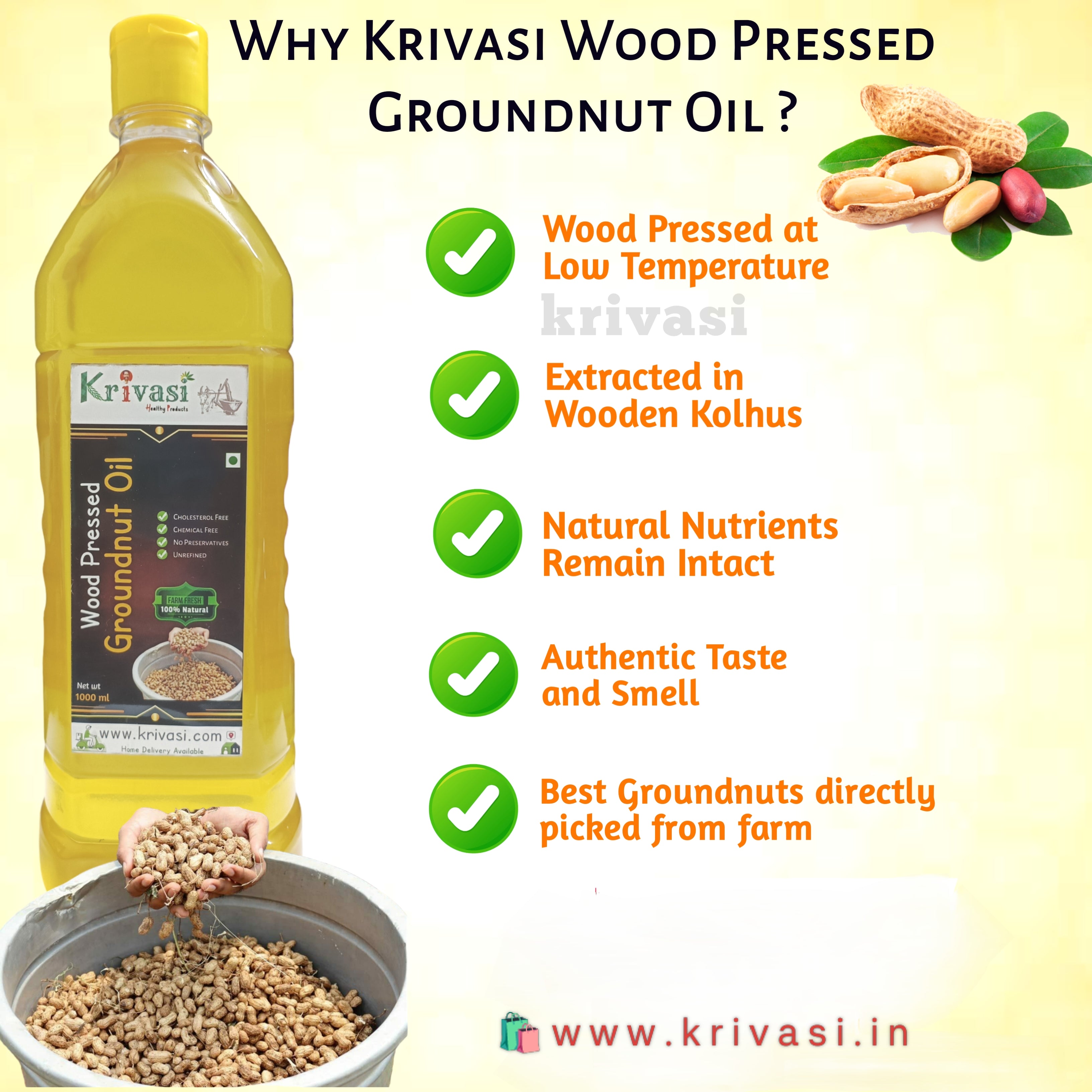 Wood Cold Pressed Groundnut Oil (1 Litre) | 100% Natural | Lab Tested | Non-GMO | Gluten-Free