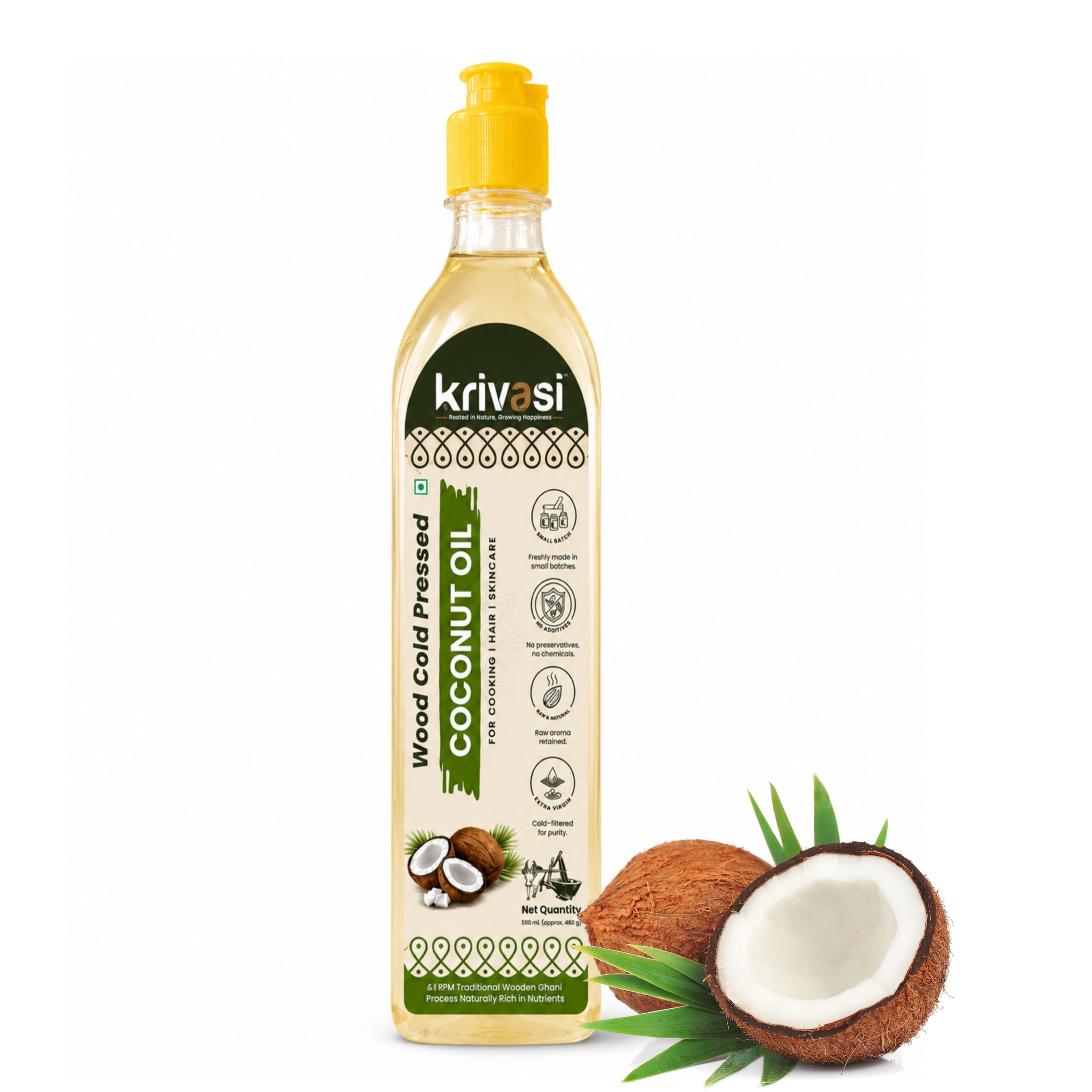Wood Cold Pressed Coconut Oil for Cooking, Skin & Hair care - 500 ml