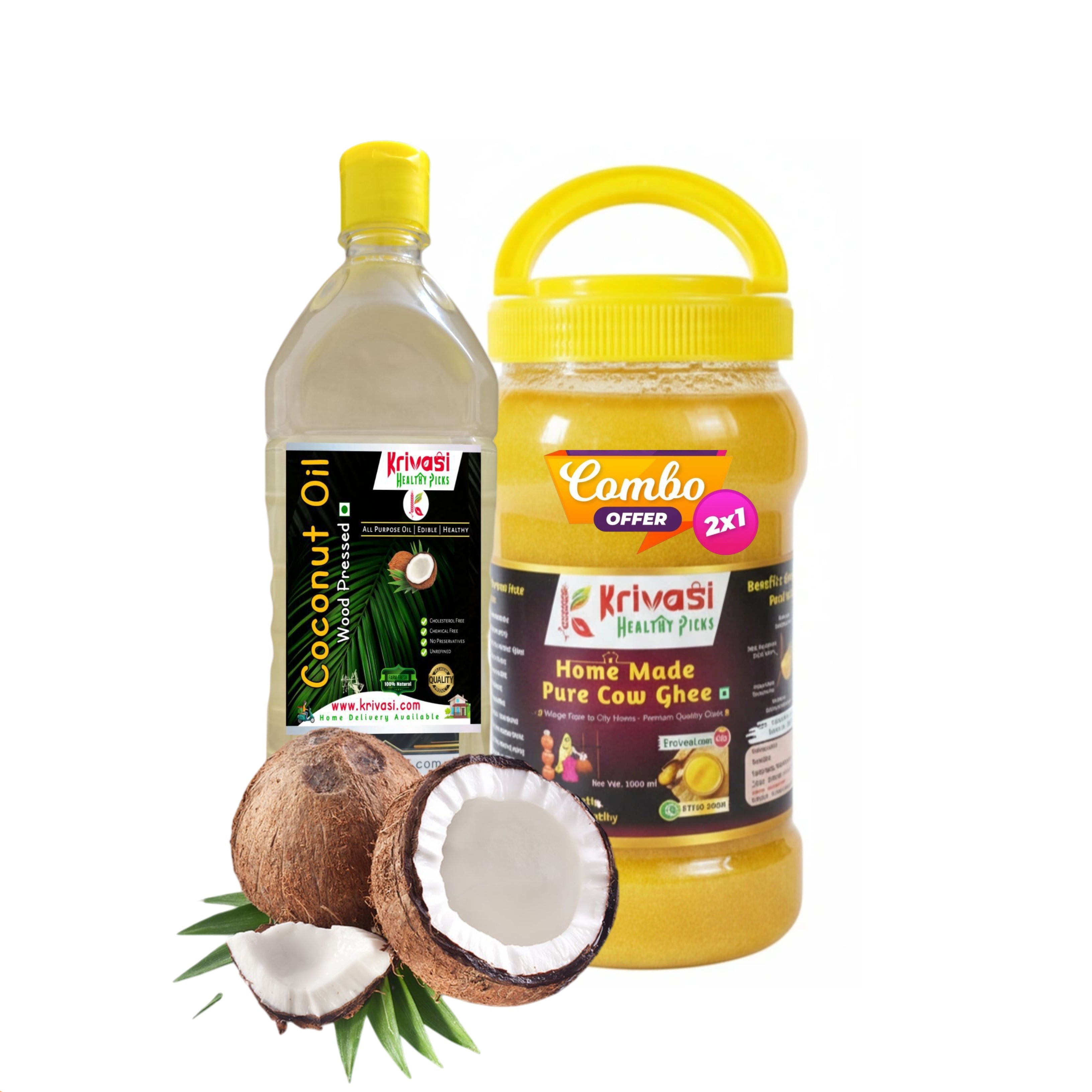 Pure Cow Ghee & Wood Cold Pressed Coconut Oil Combo | Save ₹260 +