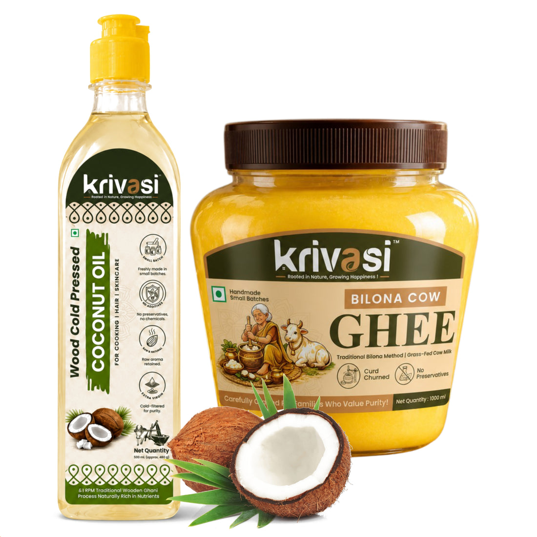 Pure Cow Ghee & Wood Cold Pressed Coconut Oil Combo | Save ₹260 +