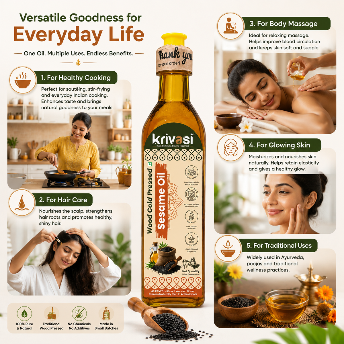 Wood Pressed Pure Sesame (Gingelly) Oil 500 ml