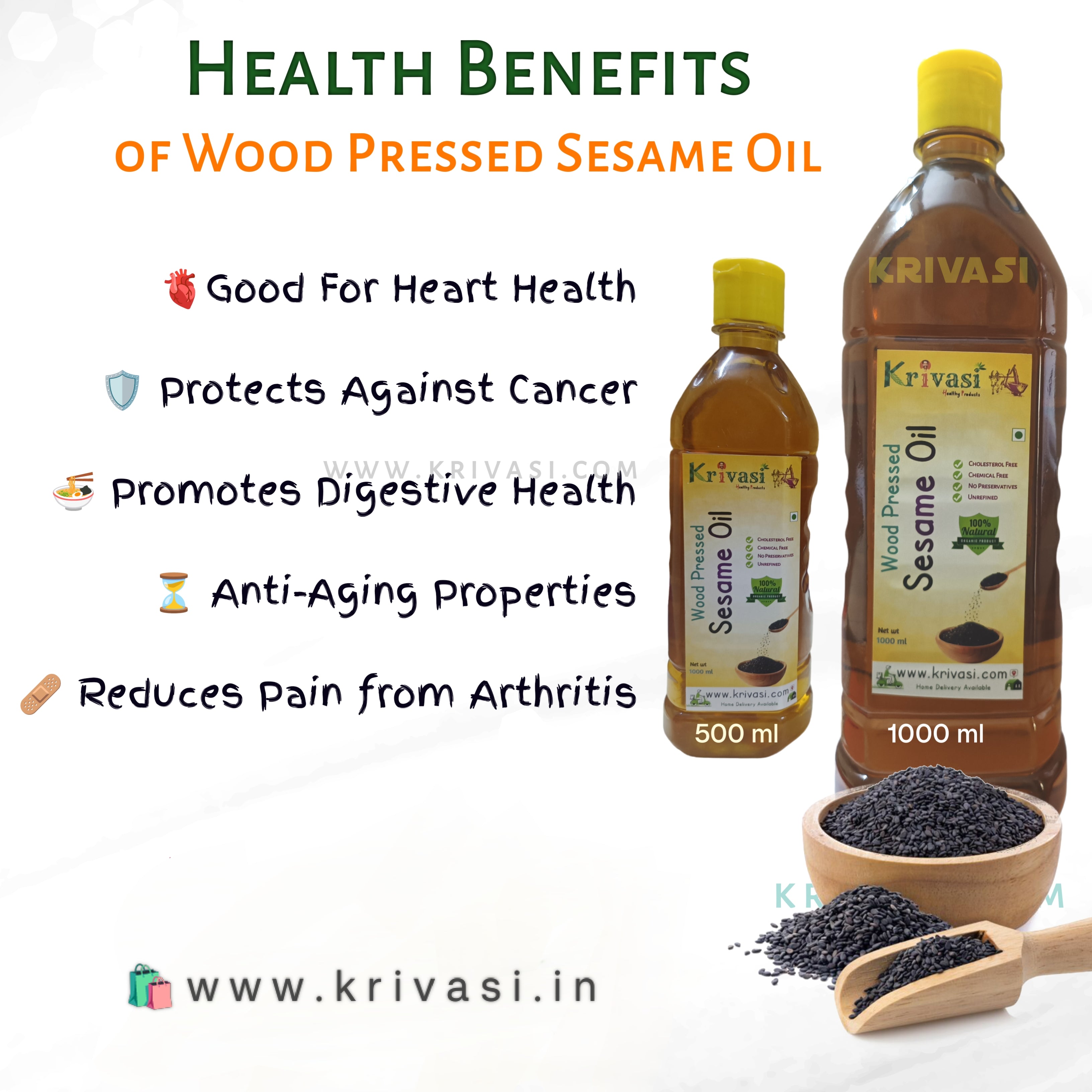 Wood Pressed Pure Sesame (Gingelly) Oil 500 ml – Lab Tested & 100% Natural Extracted on Wooden Churner