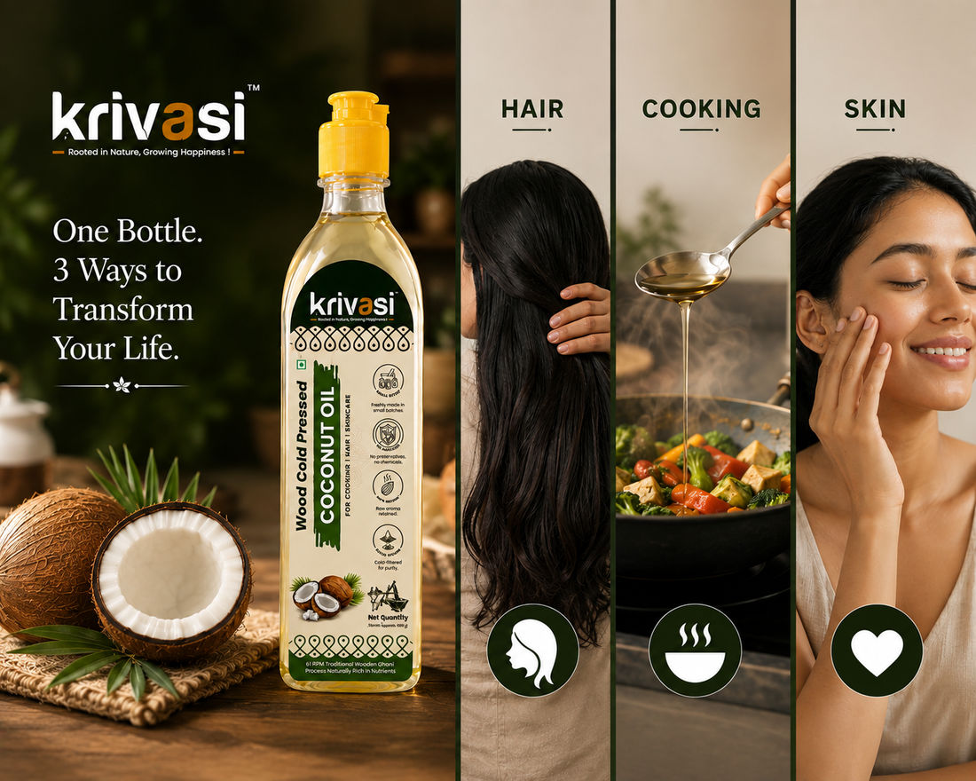 Wood Cold Pressed Coconut Oil for Cooking, Skin & Hair care - 500 ml