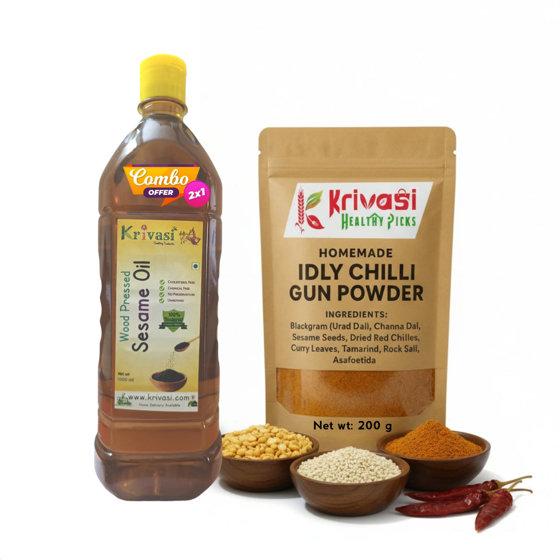 Idli Podi & Wood Cold Pressed Sesame Oil Combo