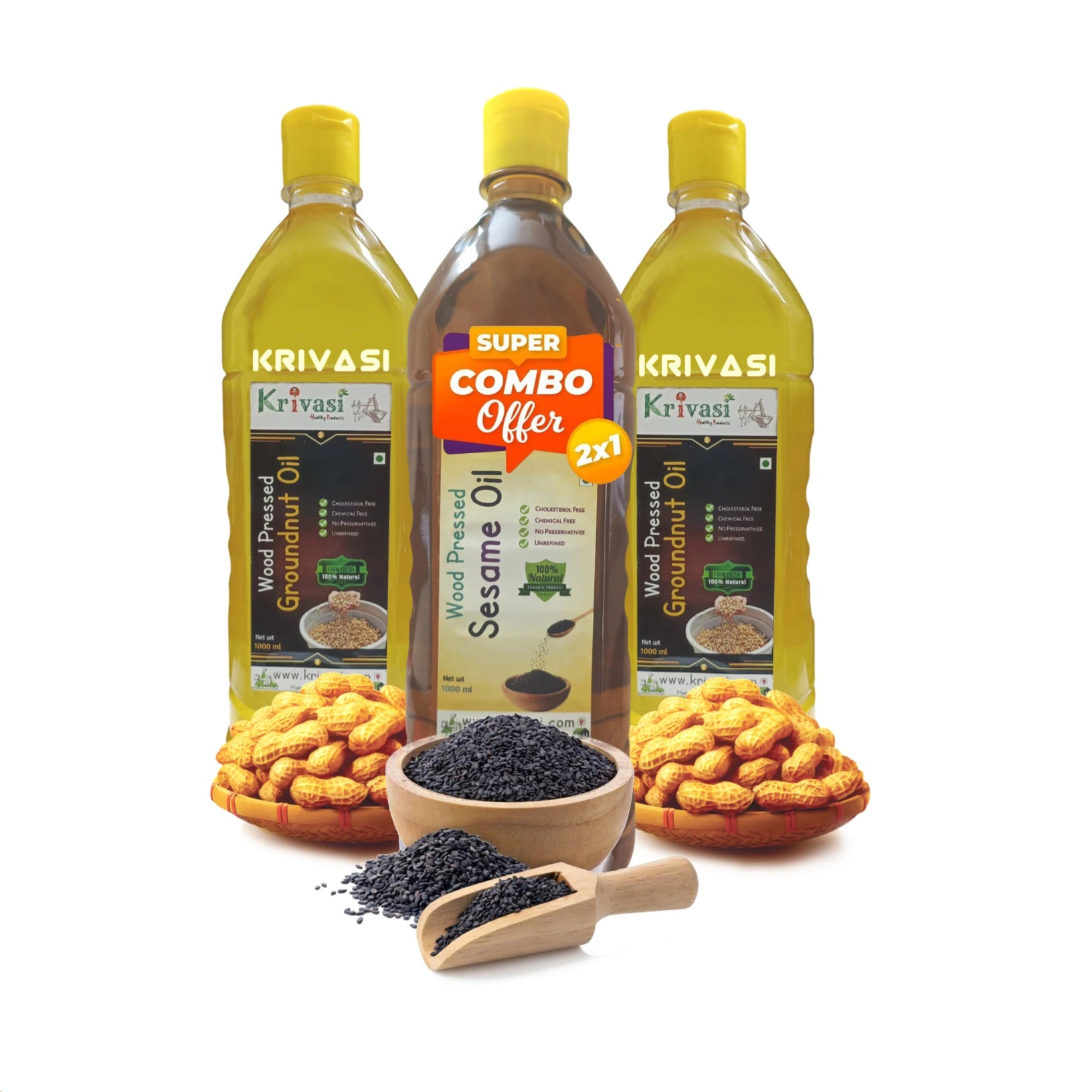 Everyday Cooking Oils Combo – Groundnut & Sesame (Wood Cold Pressed) | Save ₹471