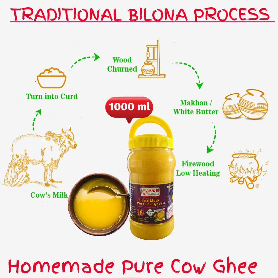 Grandma’s Bilona Pure Cow Ghee – 1000 ml