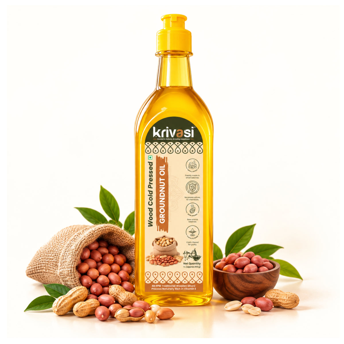 Wood Cold Pressed Groundnut Oil (1 Litre) | 100% Natural | Lab Tested | Non-GMO | Gluten-Free
