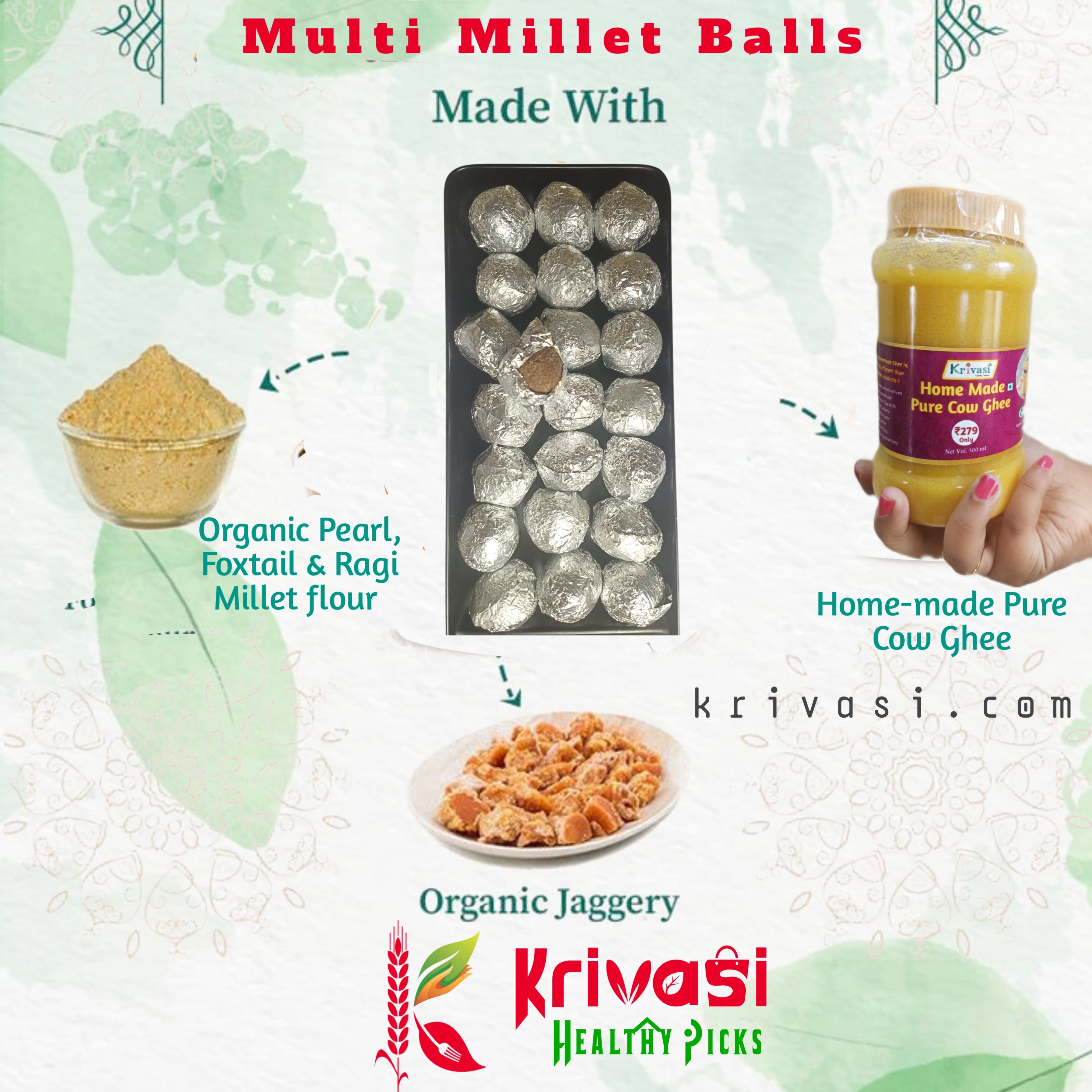 Multi Millet Laddu | Mixture of Pearl, Raagi and Foxtail millet Laddu