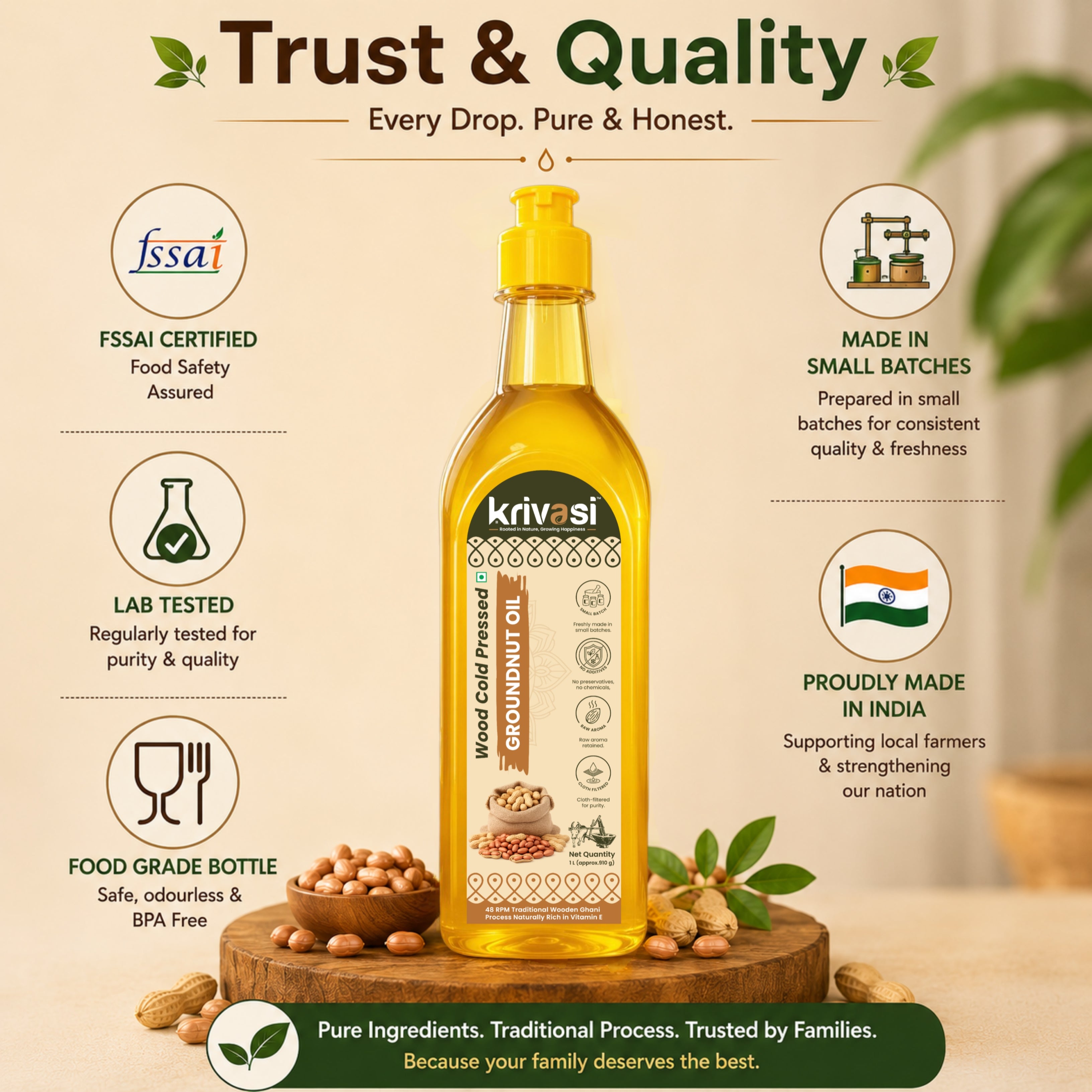 Wood Cold Pressed Groundnut Oil (1 Litre) | 100% Natural | Lab Tested | Non-GMO | Gluten-Free