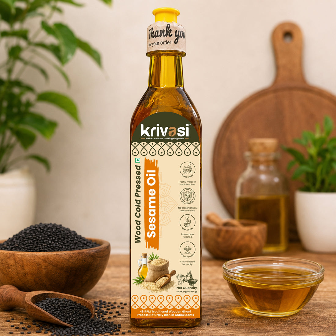 Wood Pressed Pure Sesame (Gingelly) Oil 500 ml